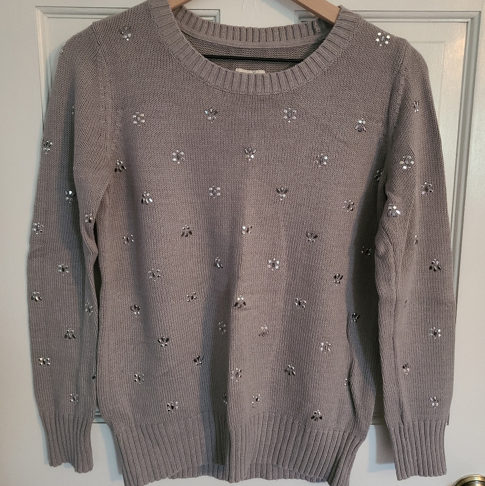 Maison Jules grey sweater with silver beading